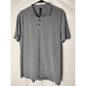 Lululemon Men's Short Sleeve Polo Shirt Black Gray Striped Size Large